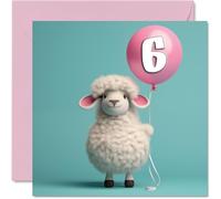 Stuff4 Tarjeta de sexto cumpleaños para niñas y niños, globo de oveja, tarjeta de feliz cumpleaños para niña de 6 años, tarjetas de sexto cumpleaños para ella y él, tarjetas de felicitación de 145 mm