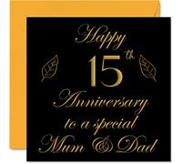Stuff4 Tarjeta especial de aniversario de cristal para papá, mamá, padres, especial mamá y papá, tarjetas de felicitación de 145 mm x 145 mm para decimoquinto aniversario