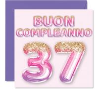 Stuff4 Tarjeta felicitación 37 cumpleaños para mujer, globos con purpurina rosa y morado, tarjetas feliz cumpleaños 37 para mujer 37 años, hija, hermana, tía, 145 mm, trigésimo séptimo cumpleaños