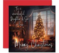 Stuff4 Tarjeta tradicional de Feliz Navidad - Feliz Navidad para hija y yerno - Tarjeta de Navidad feliz Navidad para nuera y yerno de la familia, 145 mm x 145 mm, tarjetas de felicitación de Navidad