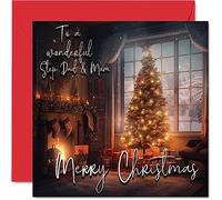 Stuff4 Tarjeta tradicional de feliz Navidad para padrastro y mamá - Feliz Navidad para padrastro y mamá - Tarjeta de Navidad de hijastro e hija, 145 mm x 145 mm, tarjetas de felicitación de temporada