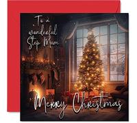 Stuff4 Tarjeta tradicional de Navidad para madrastra - Feliz Navidad a madrastra - Tarjeta de Navidad de hijastro e hija, 145 mm x 145 mm, tarjetas de felicitación de temporada individuales de regalo