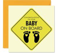 Stuff4 Tarjeta unisex para bebé con texto en inglés «Baby on Board», tarjeta de felicitación para amigos, familia, colega, vecino, 145 mm