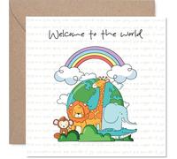 Stuff4 Tarjeta unisex para recién nacido, diseño de animales del arco iris, tarjeta de felicitación para amigos, familia, colega, vecino, 145 mm