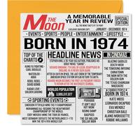 Stuff4 Tarjetas de 50 cumpleaños para hombres y mujeres, periódico nacido en 1974, tarjeta de feliz 50 cumpleaños para mamá, papá, tío, tía, vintage, retro, Back In 1974, 145 mm x 145 mm, tarjetas de