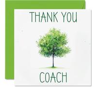 Stuff4 Tarjetas de agradecimiento para entrenador, árbol verde colorido, tarjetas de agradecimiento para él, ella, hombres y mujeres, tarjeta de agradecimiento sincera, 145 mm x 145 mm, tarjetas de