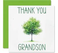 Stuff4 Tarjetas de agradecimiento para nieto, árbol verde colorido, tarjetas de agradecimiento para él, tarjeta de agradecimiento sincera, 145 mm x 145 mm, tarjetas de felicitación para regalos