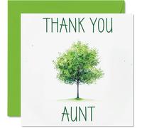 Stuff4 Tarjetas de agradecimiento para tía, árbol verde colorido, tarjetas de agradecimiento para mujeres, tarjeta de agradecimiento sincera, 145 mm x 145 mm, tarjetas de felicitación para regalos