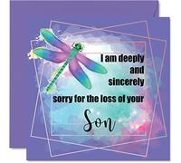 Stuff4 Tarjetas de condolencias - Sorry For The Loss Of Your Son - Tarjetas de duelo de lo sentimos para adultos, 145 mm x 145 mm, tarjetas de felicitación de condolencias pensando en ti, libélula