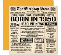 Tarjetas de cumpleaños número 75 para hombres y mujeres - Born In 1950 Newspaper - Tarjeta de feliz 75 cumpleaños para abuelo, abuela, abuela, abuela, abuela, vintage, retro en 1950, tarjetas de
