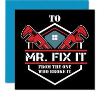 Stuff4 Tarjetas de cumpleaños divertidas - Mr Fix It - Tarjeta de felicitación de agradecimiento para papá, abuelo, marido, novio de hijo, hija, nieto, esposa, novia, novia, 145 mm x 145 mm