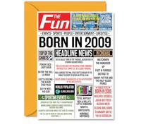 Stuff4 Tarjetas de cumpleaños número 16 para niñas y niños - Born In 2009 Newspaper - Tarjeta de feliz cumpleaños 16 para hija, hijo, primo, vintage, retro, Back In 2009, tarjetas de felicitación de