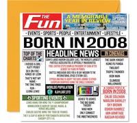 Stuff4 Tarjetas de cumpleaños número 16 para niños y niñas - Born In 2008 Newspaper - Tarjeta de feliz 16 cumpleaños para hijo, hija, primo, vintage, retro, Back In 2008, 145 mm x 145 mm, tarjetas de