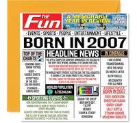Stuff4 Tarjetas de cumpleaños número 17 para niños y niñas - Born In 2007 Newspaper - Tarjeta de feliz cumpleaños 17 para hijo, hija, primo, vintage, retro, Back In 2007, 145 mm x 145 mm, tarjetas de