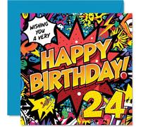 Stuff4 Tarjetas de cumpleaños número 24 para mujeres y hombres, diseño de cómic Pow! - Tarjeta de feliz cumpleaños para mujer de 24 años, hombre, hijo, tía, colega, tío, tarjetas de felicitación de