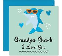Tarjetas de cumpleaños para abuelo - Grandpa Shark - Tarjeta del día del padre del abuelo de nieta, nieto, feliz cumpleaños abuelo de niño pequeño bebé nieto 145 mm x 145 mm abuelos divertidas