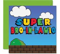 Stuff4 Tarjetas de cumpleaños para cuñado - Super Bro-in-Lawio - Divertida tarjeta de feliz cumpleaños para hermano de cuñado, 145 mm x 145 mm tarjetas de felicitación para jugadores de videojuegos