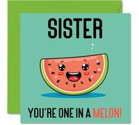 Stuff4 Tarjetas de cumpleaños para hermana en un melón - Divertida tarjeta de feliz cumpleaños para hermana de hermano, regalos para hermanos, tarjetas de felicitación de broma de 145 mm para mujer