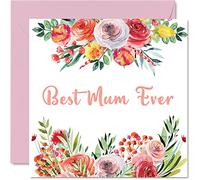 Tarjetas de cumpleaños para mamá - Best Mum Ever - Hermosa tarjeta de feliz cumpleaños de hija, hijo, madre, regalos para el día de la madre, tarjetas de felicitación de 145 mm para el día de la madre