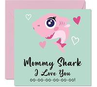 Stuff4 Tarjetas de cumpleaños para mamá, tiburón, tarjeta de cumpleaños de hija e hijo, feliz cumpleaños, día de la madre, 145 mm x 145 mm, tarjetas de felicitación divertidas para el día de la madre