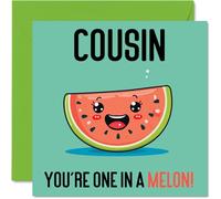 Stuff4 Tarjetas de cumpleaños para primo en un melón - Divertida tarjeta de feliz cumpleaños para primos de familiares familiares, tarjetas de felicitación de broma de 145 mm para mujeres y hombres