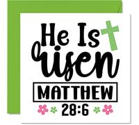 Stuff4 Tarjetas de Pascua religiosas - He is resucitado Mateo 28:6 - Tarjeta de Pascua para amigos, Biblia, regalos cristianos