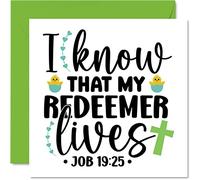 Stuff4 Tarjetas de Pascua religiosas - Mi Redentor Lives Job 19:25 - Tarjeta de Pascua feliz para amigos, Biblia, regalos cristianos