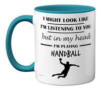 Stuff4 Taza con diseño de balonmano con texto en inglés "In My Head", regalo divertido para los amantes del balonmano, hombres y mujeres, 325 ml, de cerámica prémium, apta para lavavajillas, color