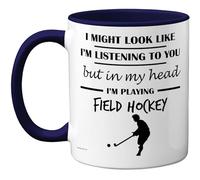 Stuff4 Taza con diseño de hockey sobre césped con texto en inglés "In My Head", regalo divertido para los amantes del hockey sobre césped, hombres y mujeres, de cerámica de alta calidad, apta para