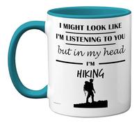 Stuff4 Taza con texto en inglés "In My Head", regalo divertido para los amantes del senderismo, hombres y mujeres, taza de cerámica de alta calidad de 325 ml, apta para lavavajillas, color azul claro