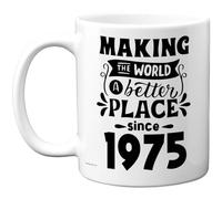 Stuff4 Taza de 50 cumpleaños para hombres y mujeres - Making The World a Better Place Since 1975 - Happy 50 Birthday Gifts for Grandma Nan Retro Back in 1975 Age Fifty Bday, tazas de café de cerámica