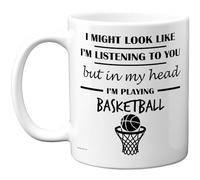 Stuff4 Taza de baloncesto con texto en inglés "In My Head", regalo divertido para los amantes del baloncesto, hombres y mujeres, taza de cerámica premium de 325 ml, apta para lavavajillas, taza