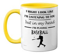 Stuff4 Taza de béisbol con texto en inglés "In My Head", regalo divertido para los amantes del béisbol, hombres y mujeres, taza de cerámica premium de 325 ml, apta para lavavajillas, taza novedosa