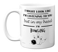 Stuff4 Taza de bolos con texto en inglés "In My Head", regalo divertido para los amantes de los bolos, hombres y mujeres, tazas de cerámica de alta calidad de 325 ml, aptas para lavavajillas, taza