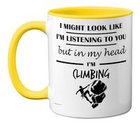 Stuff4 Taza de cerámica con asa amarilla de 325 ml, regalo divertido para amantes de la escalada, hombres y mujeres, taza novedosa de 325 ml