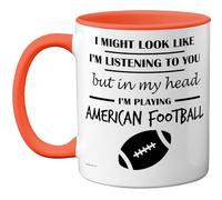 Stuff4 Taza de cerámica con asa naranja apta para lavavajillas, regalo divertido para los amantes del fútbol americano, hombres y mujeres, taza novedosa de cerámica de alta calidad de 325 ml, apta