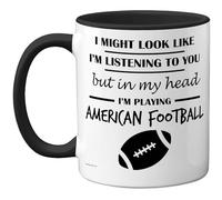 Stuff4 Taza de cerámica con asa negra apta para lavavajillas, regalo divertido para los amantes del fútbol americano, hombres y mujeres, taza novedosa de cerámica de alta calidad de 325 ml, apta para