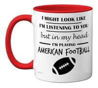 Stuff4 Taza de cerámica con asa roja apta para lavavajillas, regalo divertido para los amantes del fútbol americano, hombres y mujeres, taza novedosa de cerámica de alta calidad de 325 ml, apta para