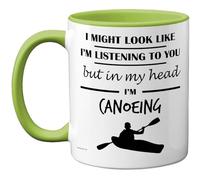 Stuff4 Taza de cerámica con asa verde apta para lavavajillas, regalo divertido para amantes del canoa, hombres y mujeres, taza novedosa de 325 ml con mango verde
