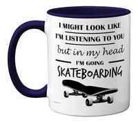 Stuff4 Taza de cerámica de alta calidad de 325 ml, apta para lavavajillas, con asa azul marino, regalo divertido para amantes del monopatín, regalos de patineta