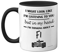 Stuff4 Taza de Fórmula 1 - In My Head I'm Thinking About F1 - Divertido Regalo para Amantes de los Coches, Hombres y Él - Cerámica