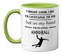 Stuff4 Taza de Handball Gifts con texto en inglés "In My Head", regalo divertido para los amantes del balonmano, hombres y mujeres, taza de cerámica de alta calidad, apta para lavavajillas, mango