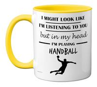 Stuff4 Taza de Handball Gifts con texto en inglés "In My Head", regalo divertido para los amantes del balonmano, hombres y mujeres, taza de cerámica de alta calidad, apta para lavavajillas, mango