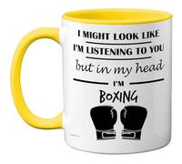 Stuff4 Taza de regalo de boxeo, regalo divertido para los amantes del boxeo, hombres y mujeres, taza de cerámica de alta calidad, apta para lavavajillas, mango amarillo, taza novedosa
