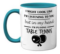Stuff4 Taza de tenis de mesa con texto en inglés "In My Head", regalo divertido para los amantes de los tenis de mesa, hombres y mujeres, taza de cerámica prémium de 325 ml, apta para lavavajillas