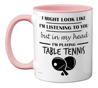 Stuff4 Taza de tenis de mesa con texto en inglés "In My Head", regalo divertido para los amantes de los tenis de mesa, hombres y mujeres, taza de cerámica prémium de 325 ml, apta para lavavajillas
