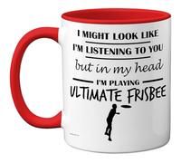 Stuff4 Ultimate Frisbee Gifts - Taza con texto en inglés "In My Head", regalo divertido para los amantes del frisbee, hombres y mujeres, tazas de cerámica de alta calidad de 325 ml, aptas para