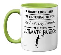 Stuff4 Ultimate Frisbee Gifts - Taza con texto en inglés "In My Head", regalo divertido para los amantes del frisbee, hombres y mujeres, tazas de cerámica de alta calidad de 325 ml, aptas para