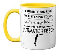 Stuff4 Ultimate Frisbee Gifts - Taza con texto en inglés "In My Head", regalo divertido para los amantes del frisbee, hombres y mujeres, tazas de cerámica de alta calidad de 325 ml, aptas para