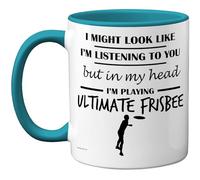 Stuff4 Ultimate Frisbee Gifts - Taza con texto en inglés "In My Head", regalo divertido para los amantes del frisbee, hombres y mujeres, tazas de cerámica de alta calidad de 325 ml, aptas para